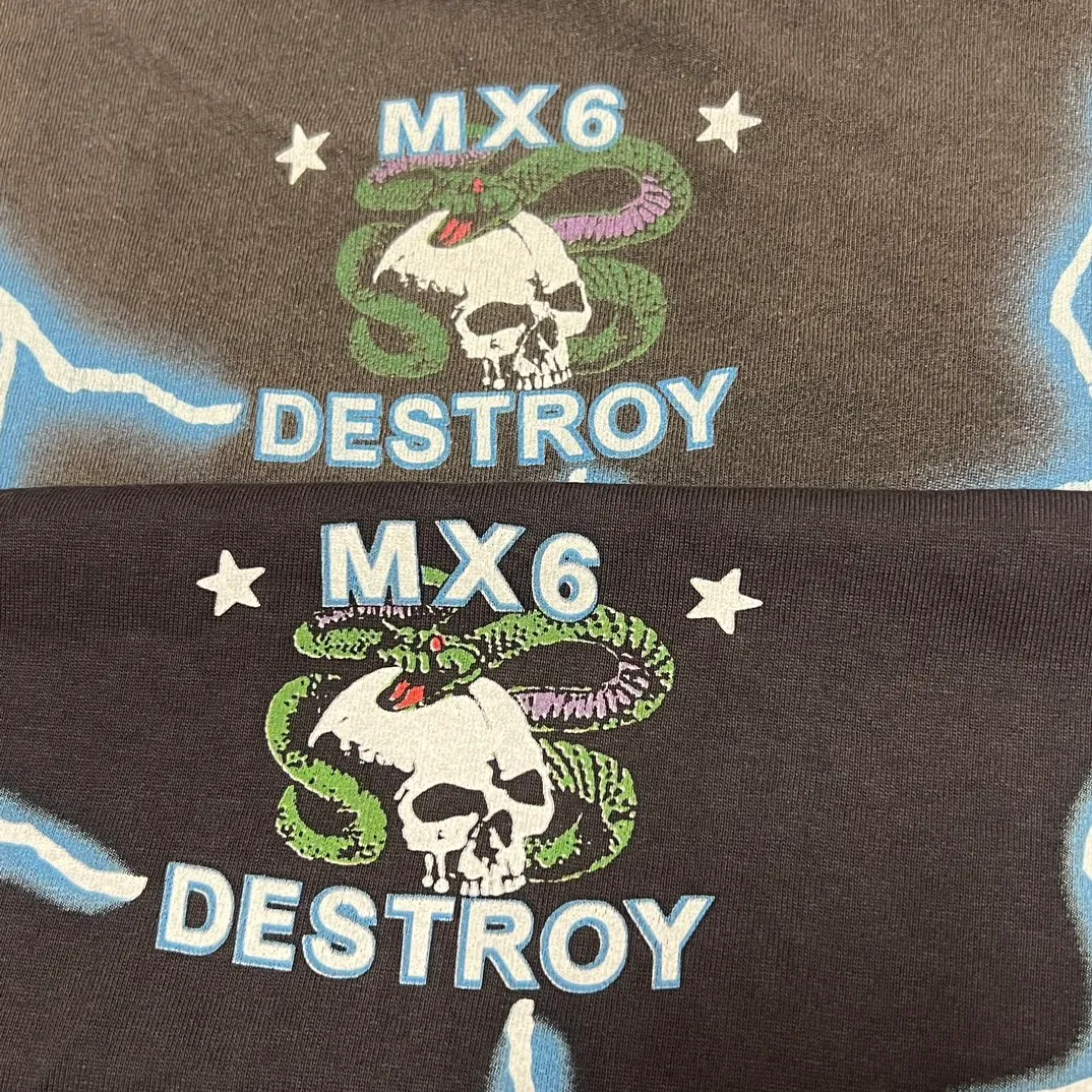 Printing proofing SAINT M×××××× MEDUSA CREW SWT/BLK Medusa Lightning Retro Distressed Sweatshirt Washed Black S-XL